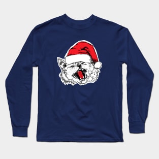 Caroling Christmas Cat in Santa Hat Long Sleeve T-Shirt